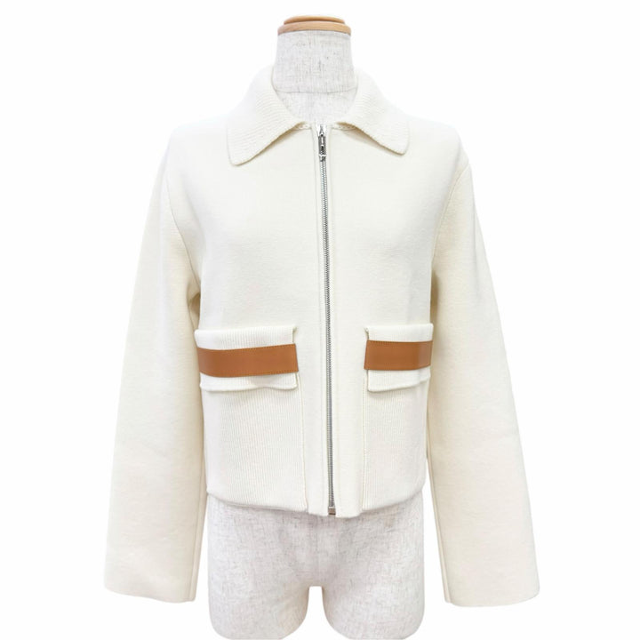 Pristine HERMES Blouson H logo embroidery leather Ivory IT 36 6E2223D3