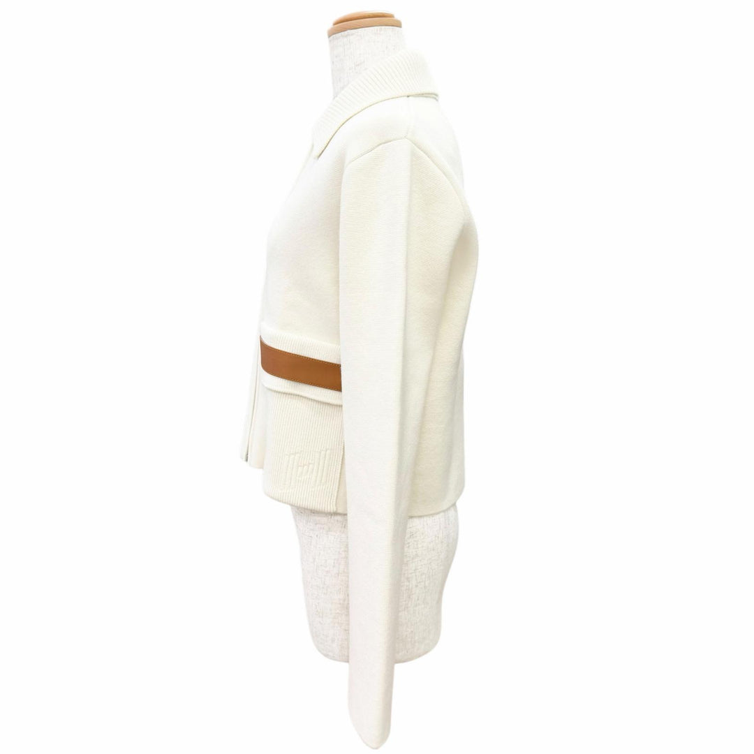 Pristine HERMES Blouson H logo embroidery leather Ivory IT 36 6E2223D3