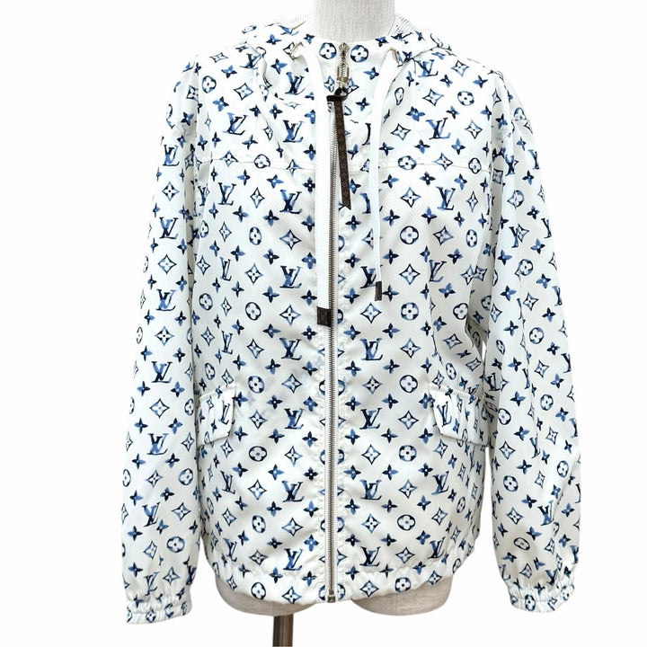 Excellent LOUIS VUITTON Jacket Monogram leather zip-up jacket white Nylon FR 34