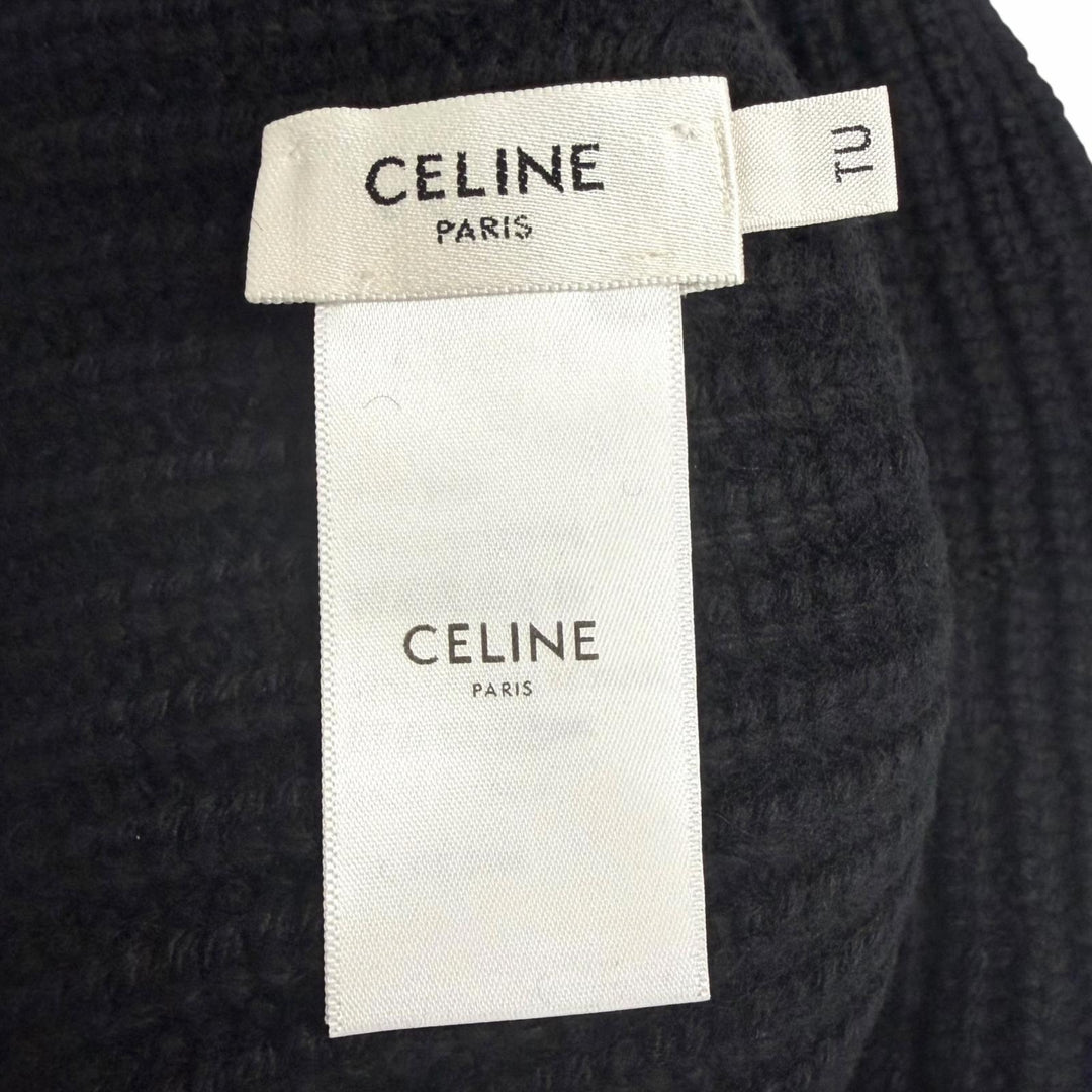 Excellent CELINE hat Trionf Applique Knit Bucket black cashmere mens