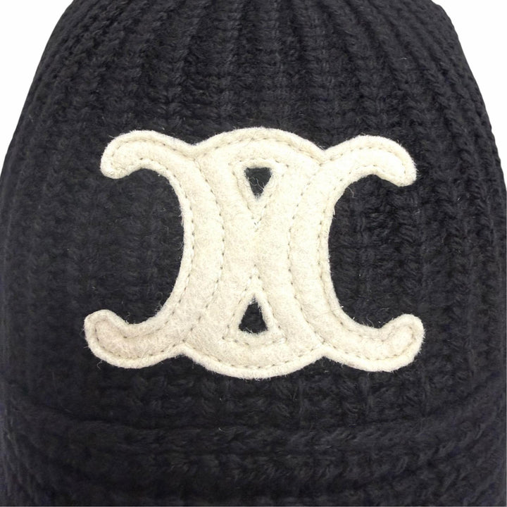 Excellent CELINE hat Trionf Applique Knit Bucket black cashmere mens