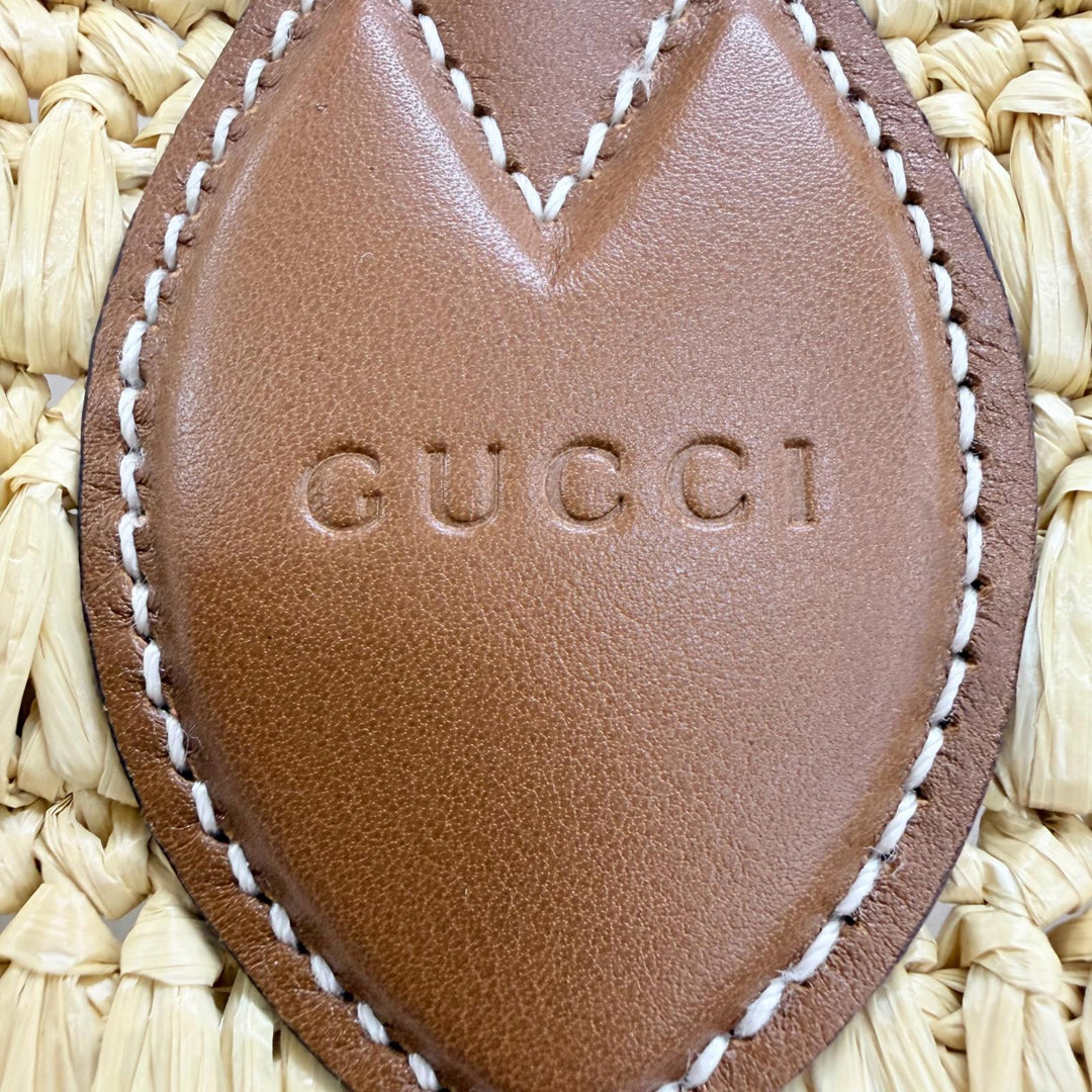 Pristine GUCCI Tote Bag GG logo raffia leather basket bag natural Women 836506