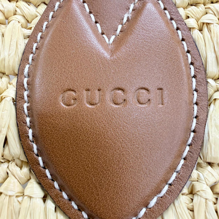 Pristine GUCCI Tote Bag GG logo raffia leather basket bag natural Women 836506
