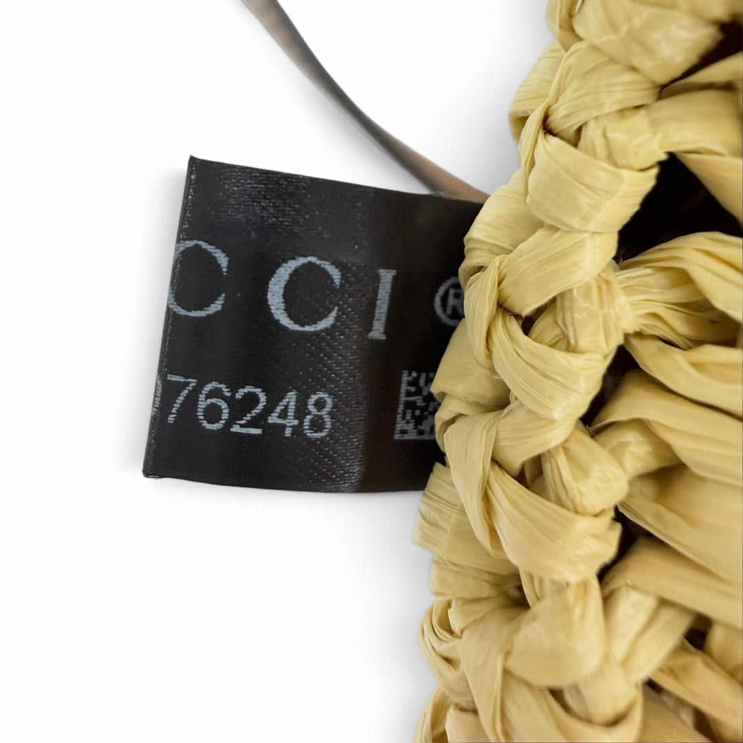Pristine GUCCI Tote Bag GG logo raffia leather basket bag natural Women 836506