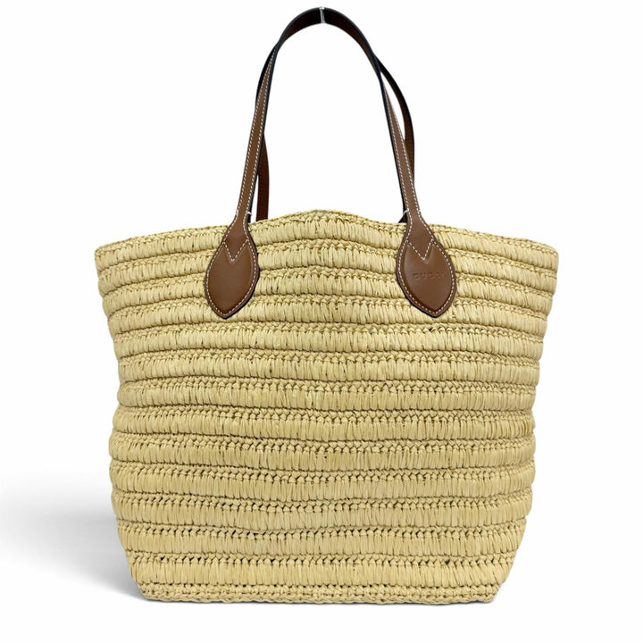 Pristine GUCCI Tote Bag GG logo raffia leather basket bag natural Women 836506