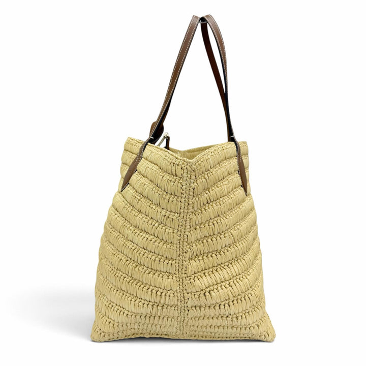 Pristine GUCCI Tote Bag GG logo raffia leather basket bag natural Women 836506