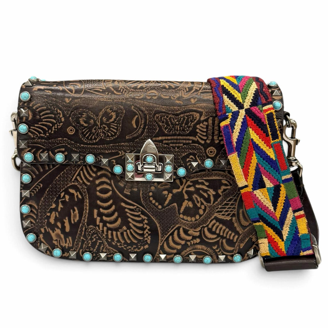 Excellent Valentino Garavani Shoulder Bag Rockstud Turquoise Embellished Leather