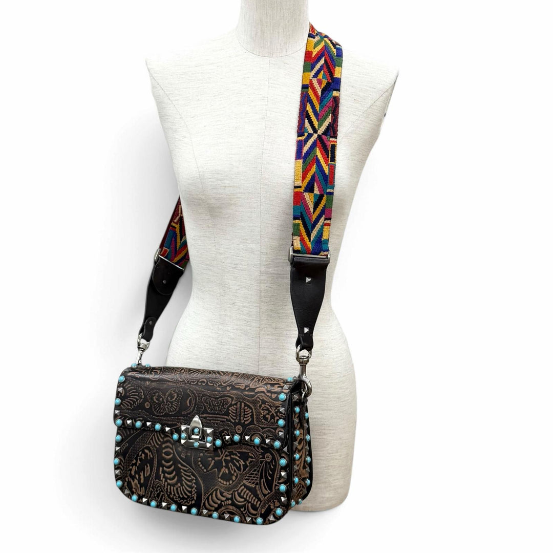 Excellent Valentino Garavani Shoulder Bag Rockstud Turquoise Embellished Leather