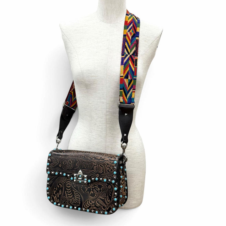 Excellent Valentino Garavani Shoulder Bag Rockstud Turquoise Embellished Leather