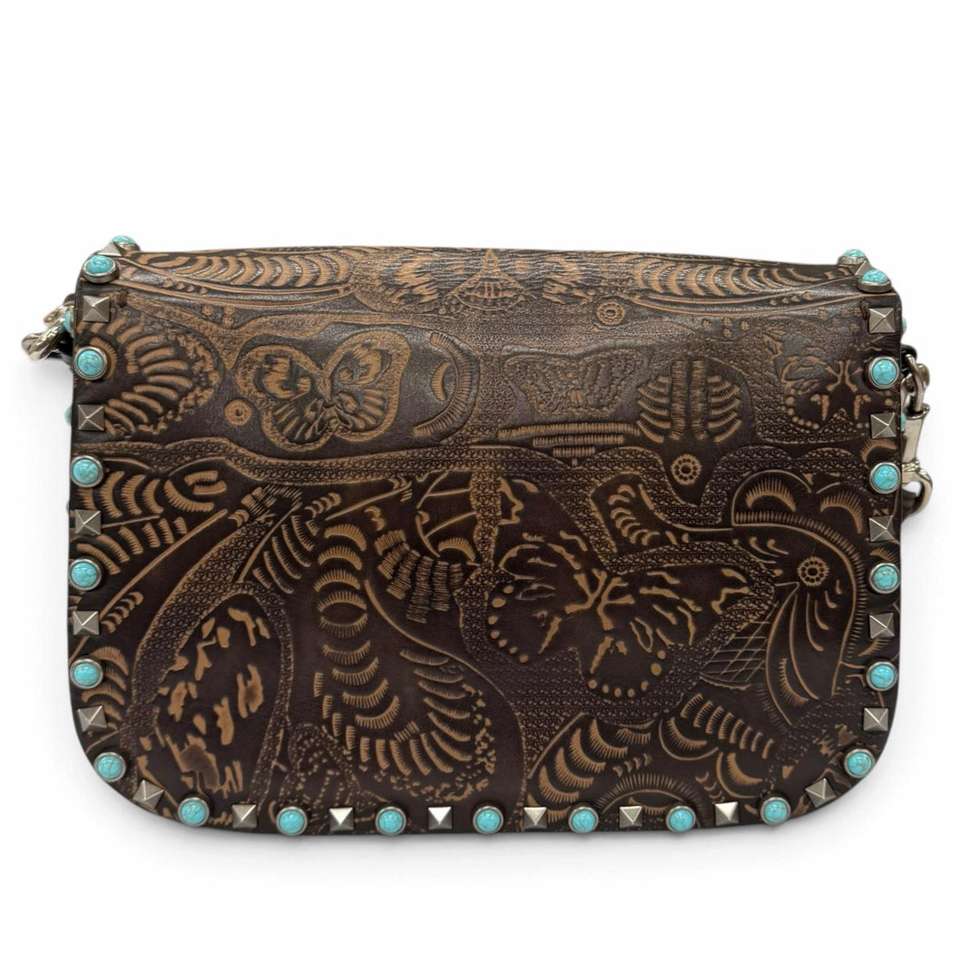 Excellent Valentino Garavani Shoulder Bag Rockstud Turquoise Embellished Leather