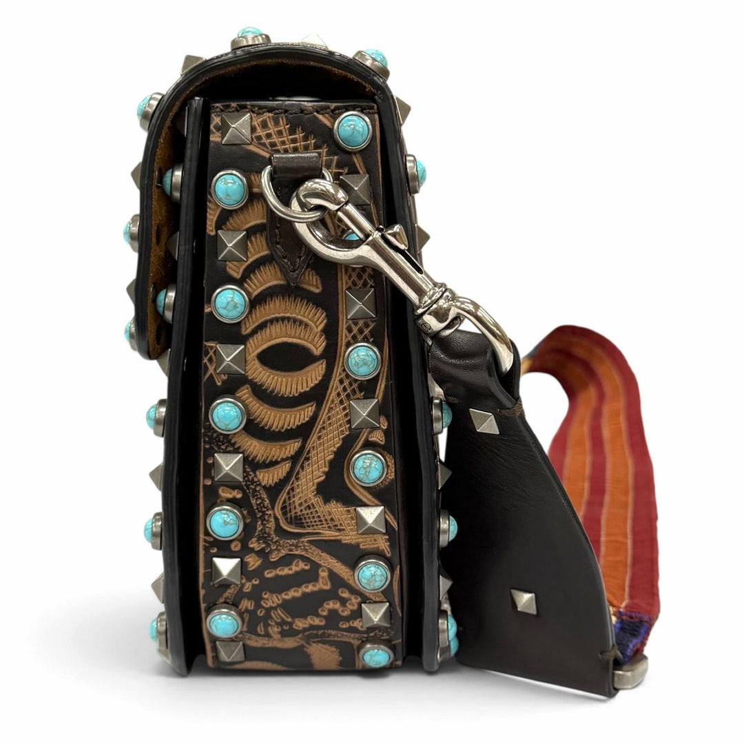 Excellent Valentino Garavani Shoulder Bag Rockstud Turquoise Embellished Leather