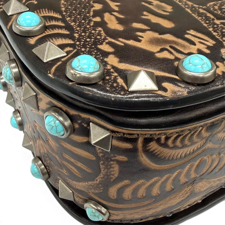 Excellent Valentino Garavani Shoulder Bag Rockstud Turquoise Embellished Leather