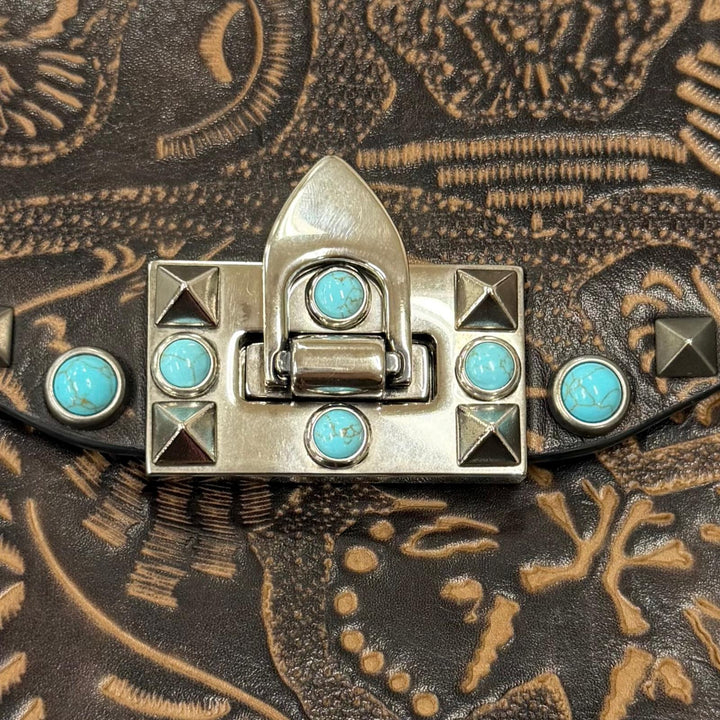 Excellent Valentino Garavani Shoulder Bag Rockstud Turquoise Embellished Leather