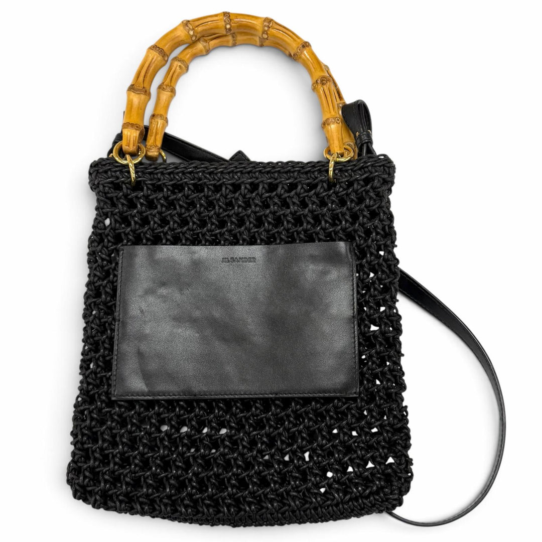 Excellent JIL SANDER Shoulder Bag Logo-embroidered leather accents 2-way handbag