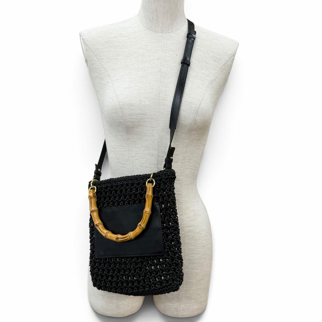 Excellent JIL SANDER Shoulder Bag Logo-embroidered leather accents 2-way handbag