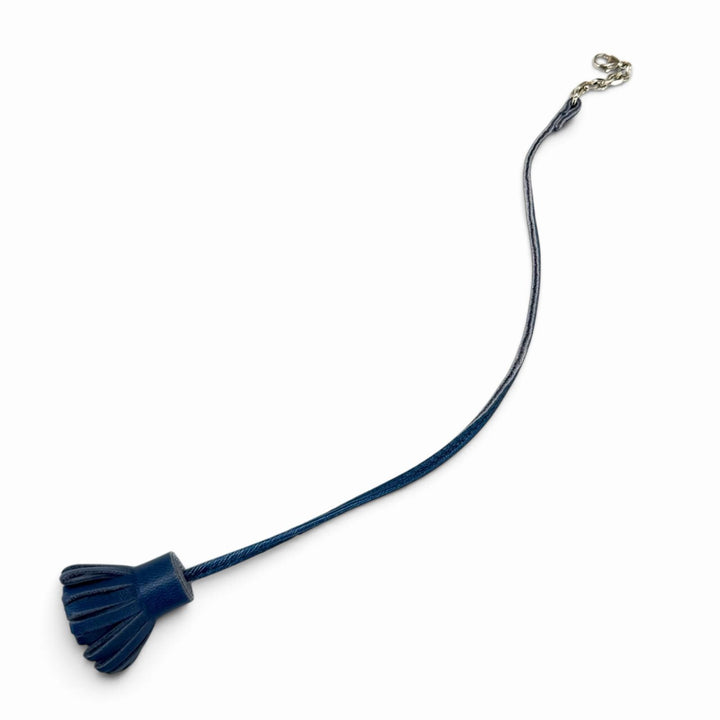 Excellent HERMES Bag charm Carmenchita Pompon Bookmark Navy leather Women