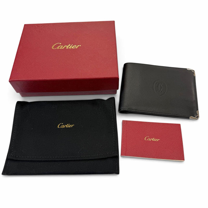 Pristine Cartier Bifold Wallet Must de Cartier Compact wallet black leather mens