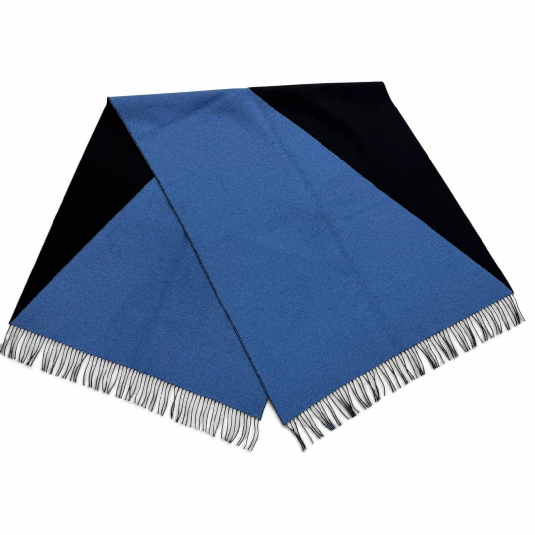 Great HERMES Scarf Two-tone fringed shawl, large size blue cashmere mens