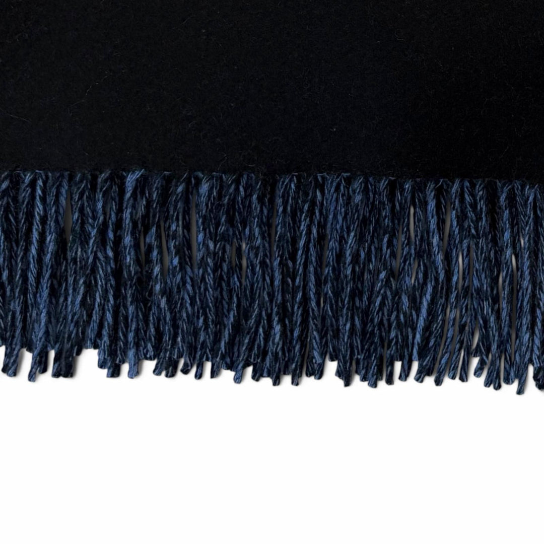 Great HERMES Scarf Two-tone fringed shawl, large size blue cashmere mens