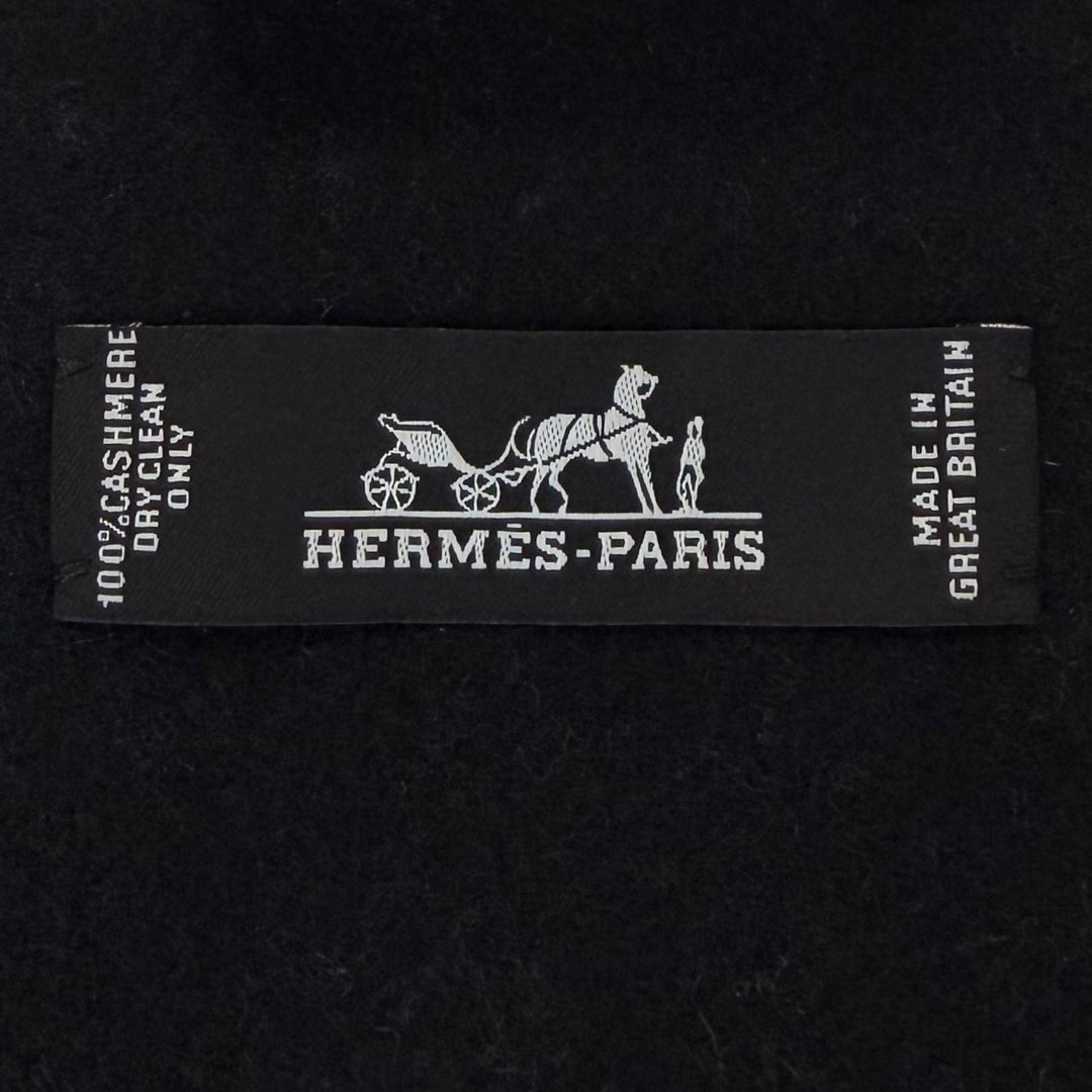 Great HERMES Scarf Two-tone fringed shawl, large size blue cashmere mens