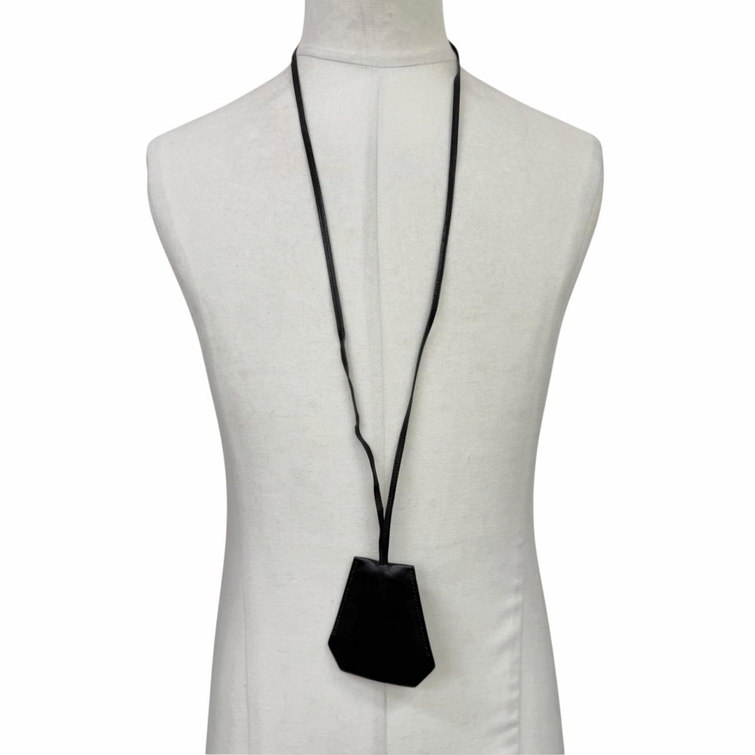 Very Good HERMES Necklace Large Clochette Margiela period black leather mens