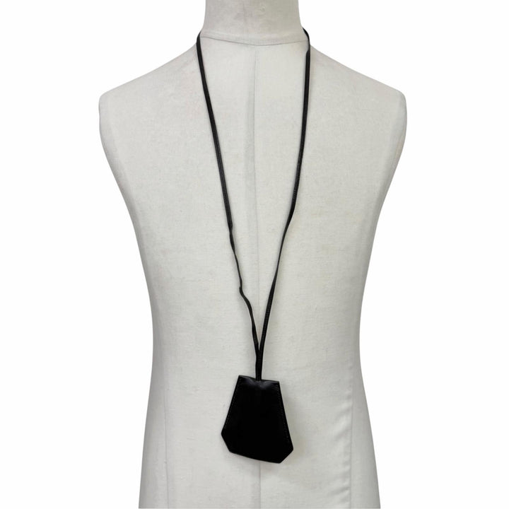 Very Good HERMES Necklace Large Clochette Margiela period black leather mens