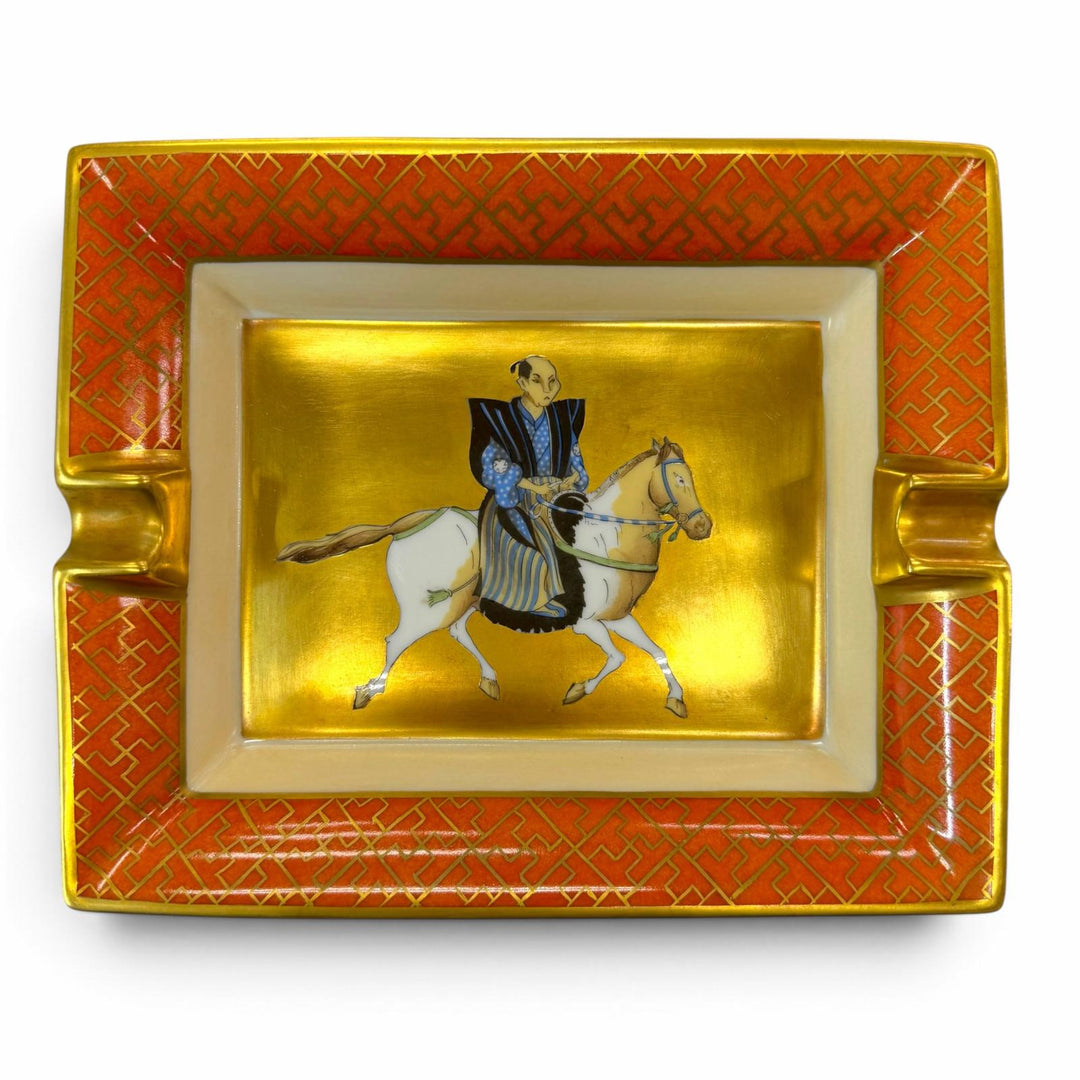 Great HERMES ashtray Ashtray Samurai on horseback, gold leaf gold Pottery mens
