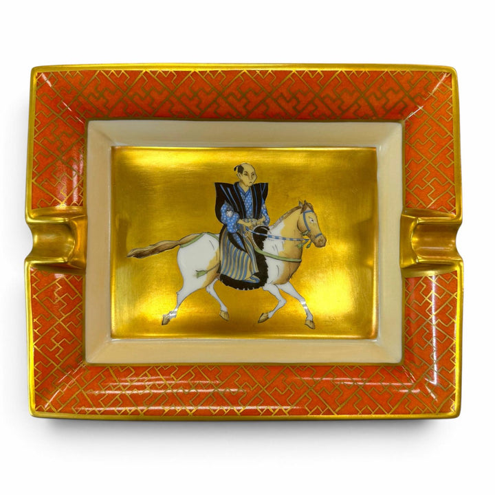 Great HERMES ashtray Ashtray Samurai on horseback, gold leaf gold Pottery mens