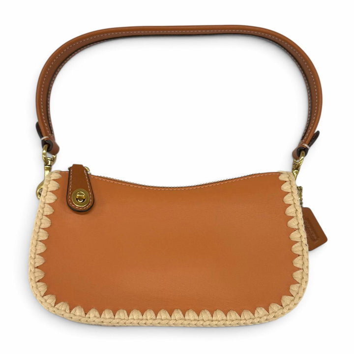 Pristine COACH Handbag Swinger 20 Charm-attached wide crochet leather CJ643