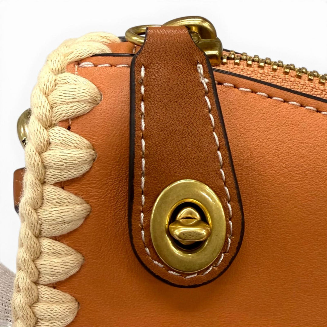 Pristine COACH Handbag Swinger 20 Charm-attached wide crochet leather CJ643