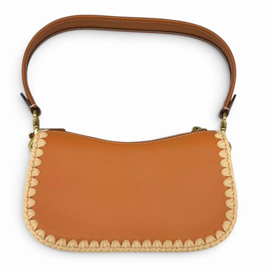 Pristine COACH Handbag Swinger 20 Charm-attached wide crochet leather CJ643