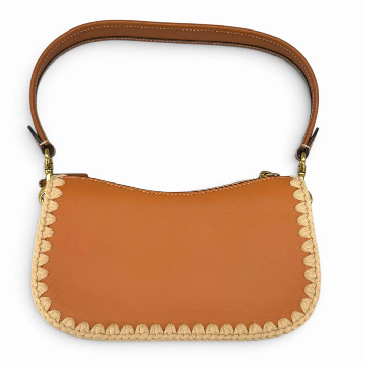 Pristine COACH Handbag Swinger 20 Charm-attached wide crochet leather CJ643