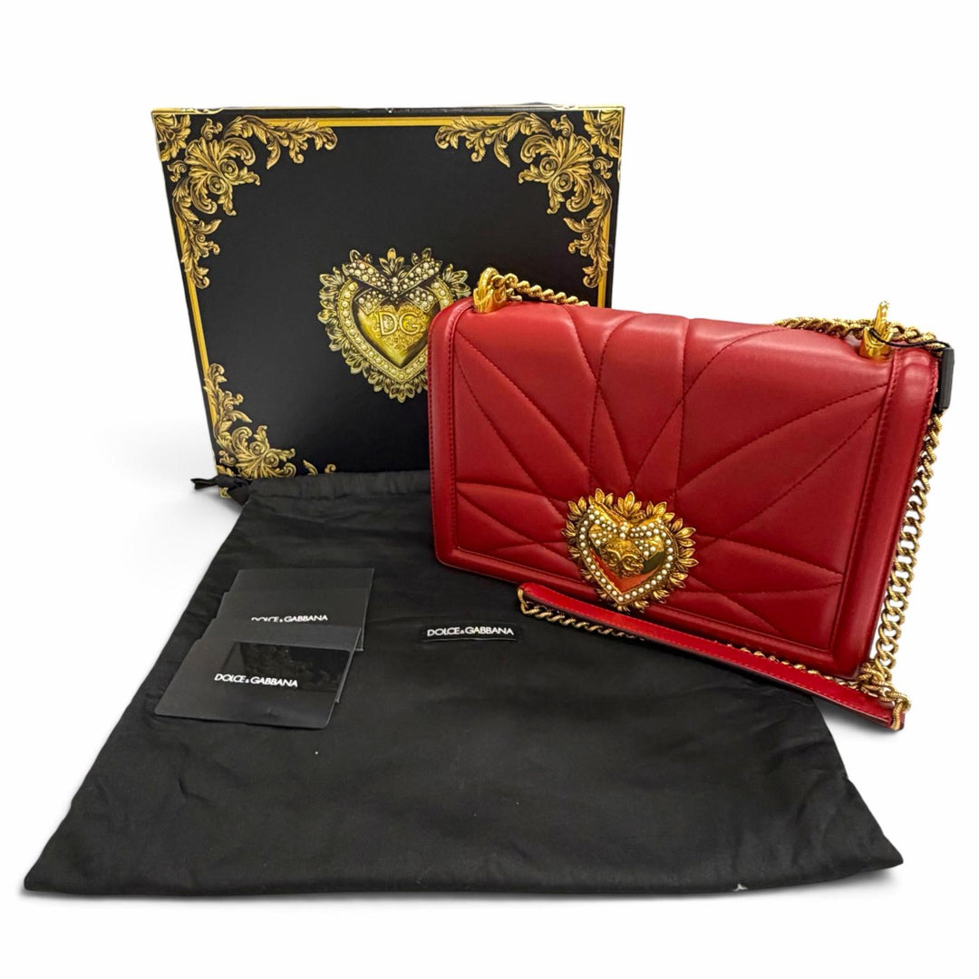 Pristine DOLCE&GABBANA Shoulder Bag devotion DG Pearl Logo Leather Chain BB6651