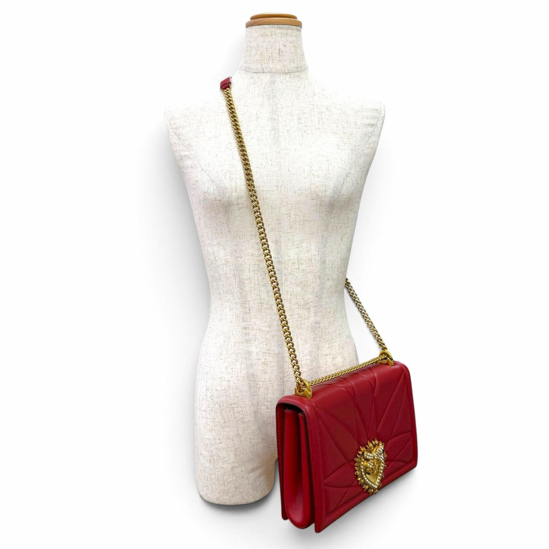 Pristine DOLCE&GABBANA Shoulder Bag devotion DG Pearl Logo Leather Chain BB6651