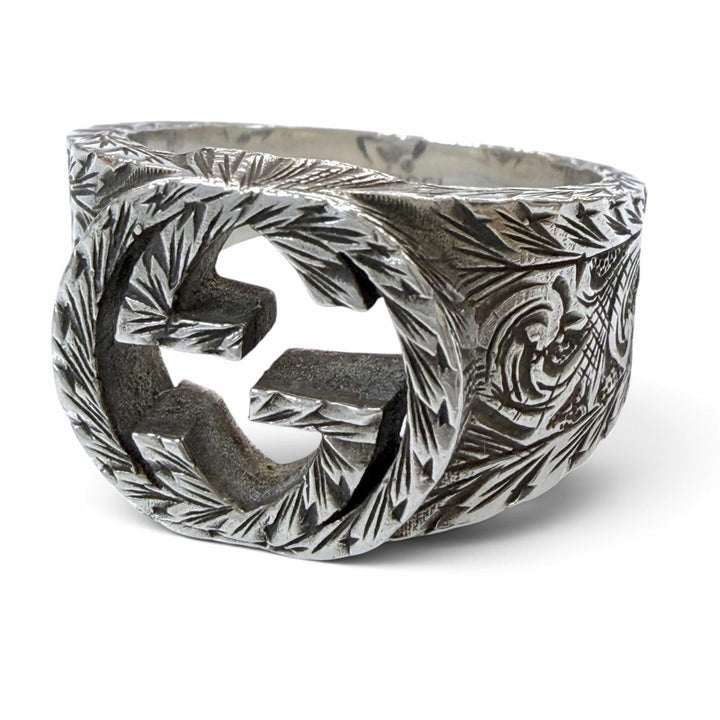Great GUCCI Ring ring Interlocking G Arabesque Silver AG925 mens 23