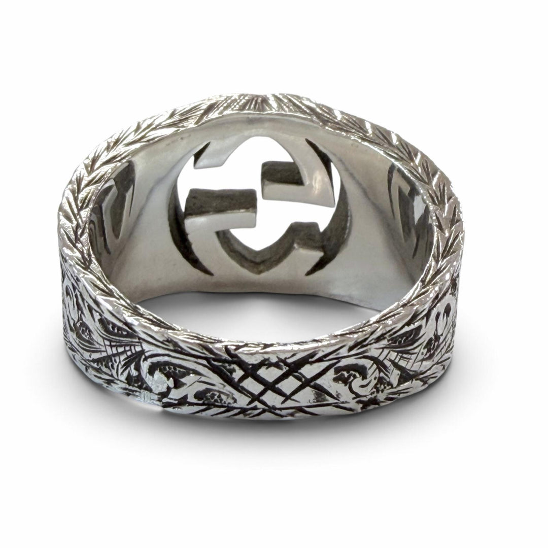 Great GUCCI Ring ring Interlocking G Arabesque Silver AG925 mens 23