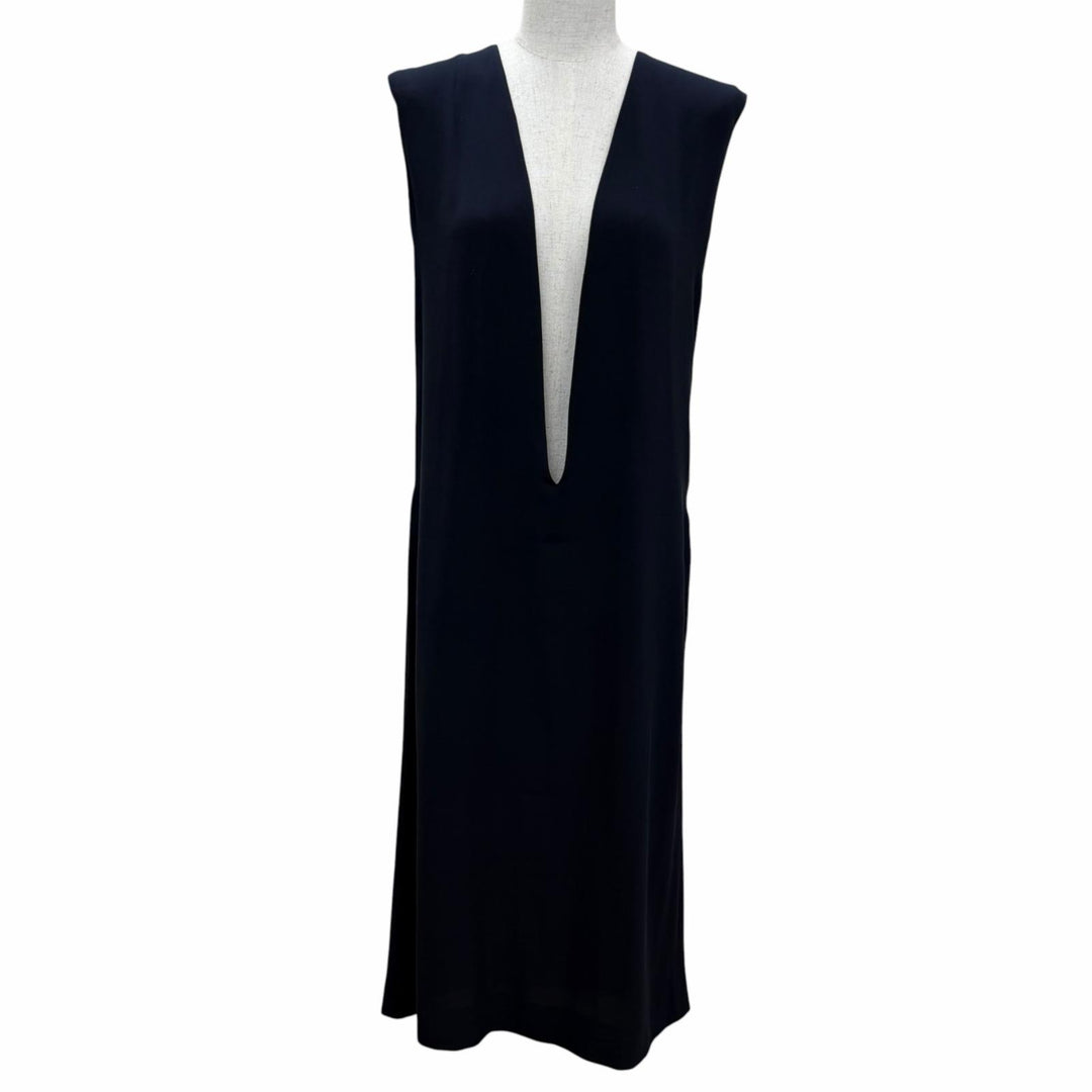 Great HERMES one piece Margiela era Valeuse sleeveless V-neck Navy silk Women 34
