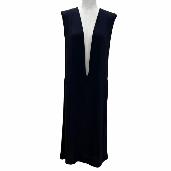 Great HERMES one piece Margiela era Valeuse sleeveless V-neck Navy silk Women 34