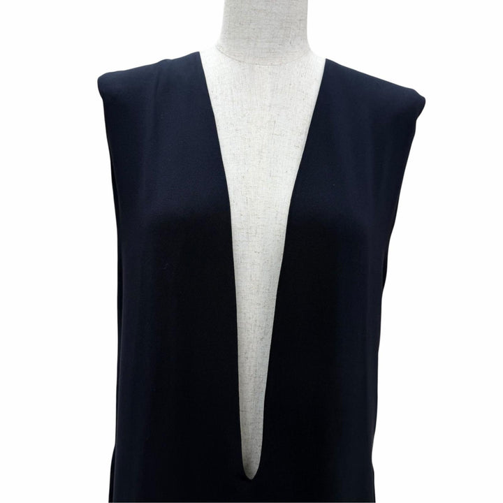Great HERMES one piece Margiela era Valeuse sleeveless V-neck Navy silk Women 34