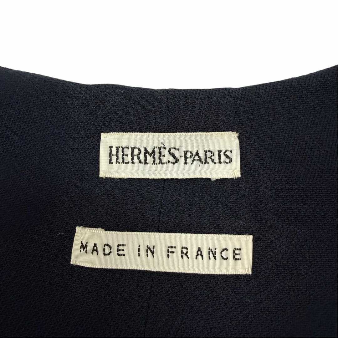Great HERMES one piece Margiela era Valeuse sleeveless V-neck Navy silk Women 34