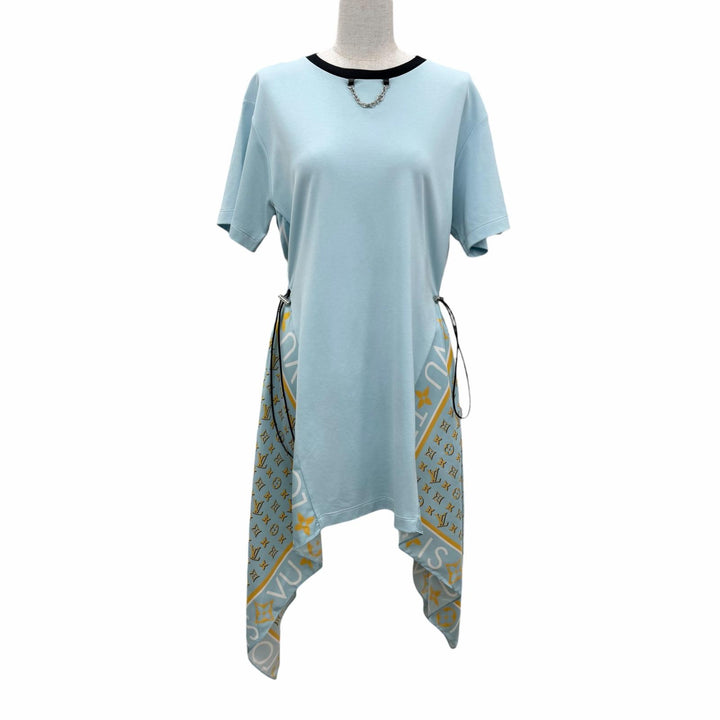 Pristine LOUIS VUITTON one piece Silk-trimmed monogram scarf Light blue XS