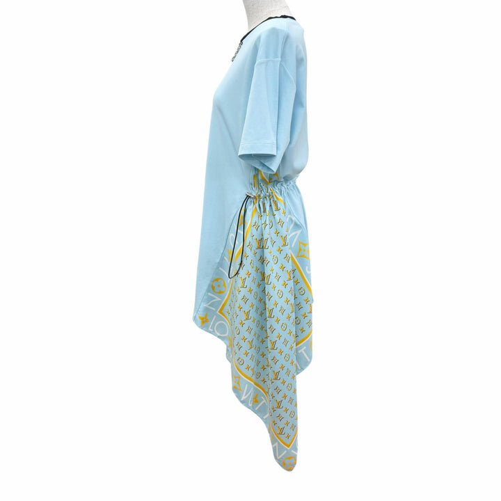 Pristine LOUIS VUITTON one piece Silk-trimmed monogram scarf Light blue XS