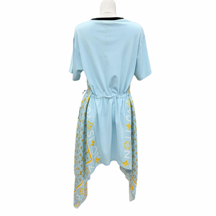 Pristine LOUIS VUITTON one piece Silk-trimmed monogram scarf Light blue XS