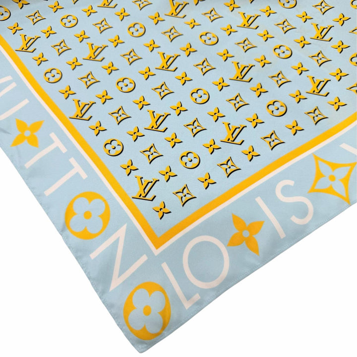 Pristine LOUIS VUITTON one piece Silk-trimmed monogram scarf Light blue XS