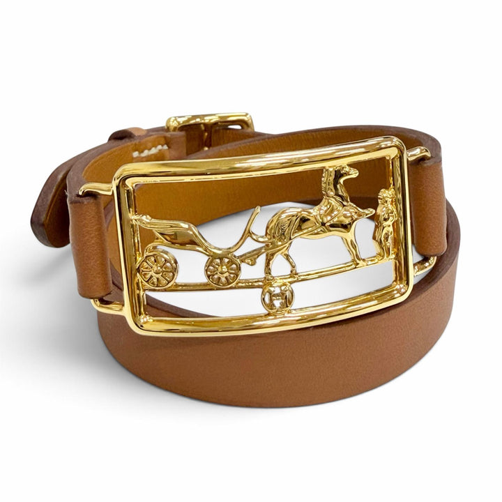 Excellent HERMES bracelet Caleche Double Tour Bracelet Brown leather Women