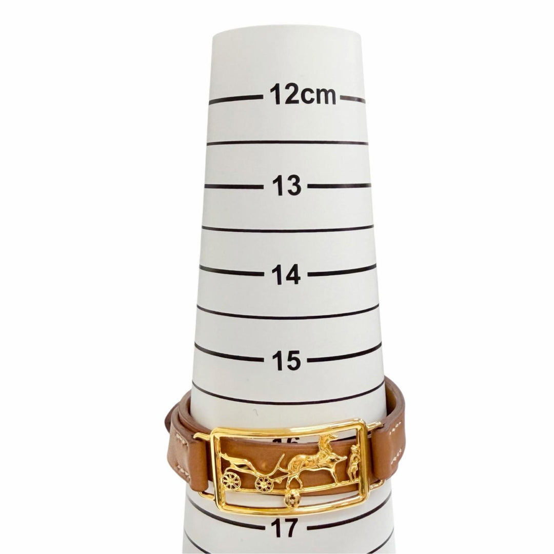 Excellent HERMES bracelet Caleche Double Tour Bracelet Brown leather Women