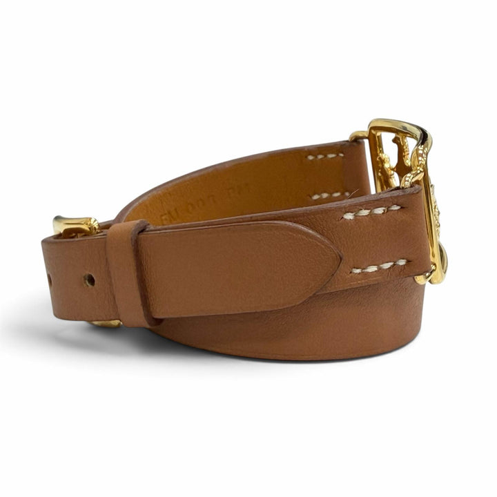 Excellent HERMES bracelet Caleche Double Tour Bracelet Brown leather Women