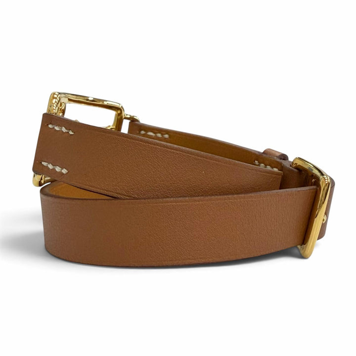 Excellent HERMES bracelet Caleche Double Tour Bracelet Brown leather Women
