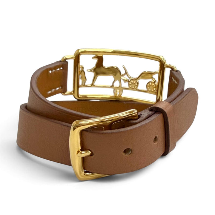 Excellent HERMES bracelet Caleche Double Tour Bracelet Brown leather Women