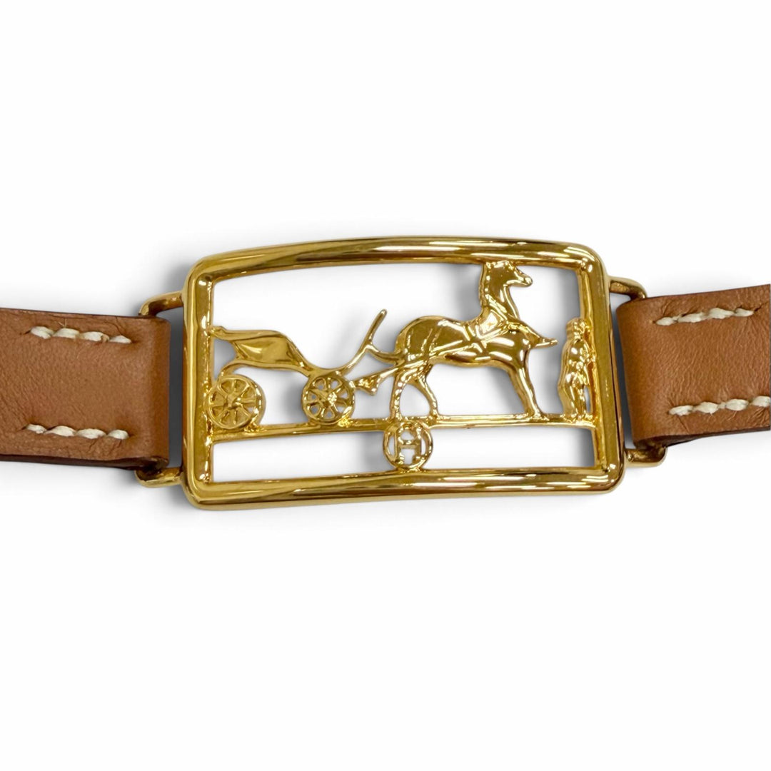 Excellent HERMES bracelet Caleche Double Tour Bracelet Brown leather Women